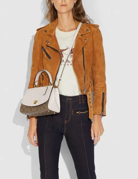 Coach F76620 Tilly Top Handle Signature Khaki Chalk