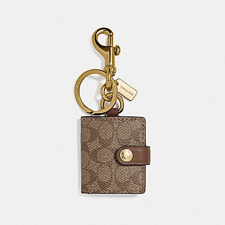 Coach F77675 Frame Bag Charm In Signature Canvas Khaki Gold