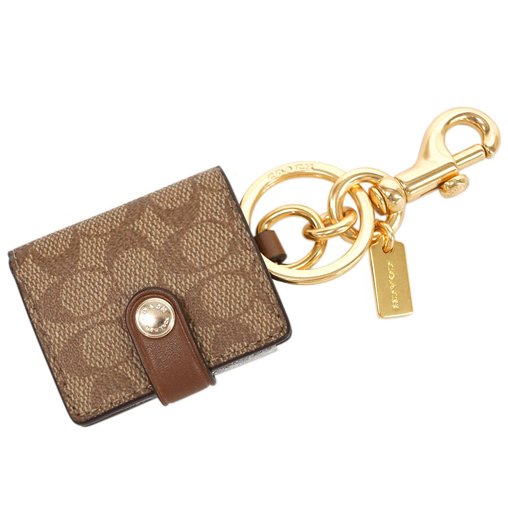 Coach F77675 Frame Bag Charm In Signature Canvas Khaki Gold