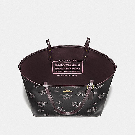 Coach F78283 Reversible City Tote Ribbon Bouqt Black Pink Multi Oxblood