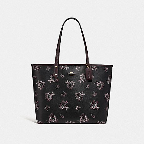 Coach F78283 Reversible City Tote Ribbon Bouqt Black Pink Multi Oxblood