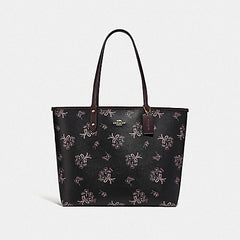 Coach F78283 Reversible City Tote Ribbon Bouqt Black Pink Multi Oxblood