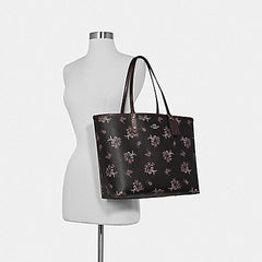 Coach F78283 Reversible City Tote Ribbon Bouqt Black Pink Multi Oxblood