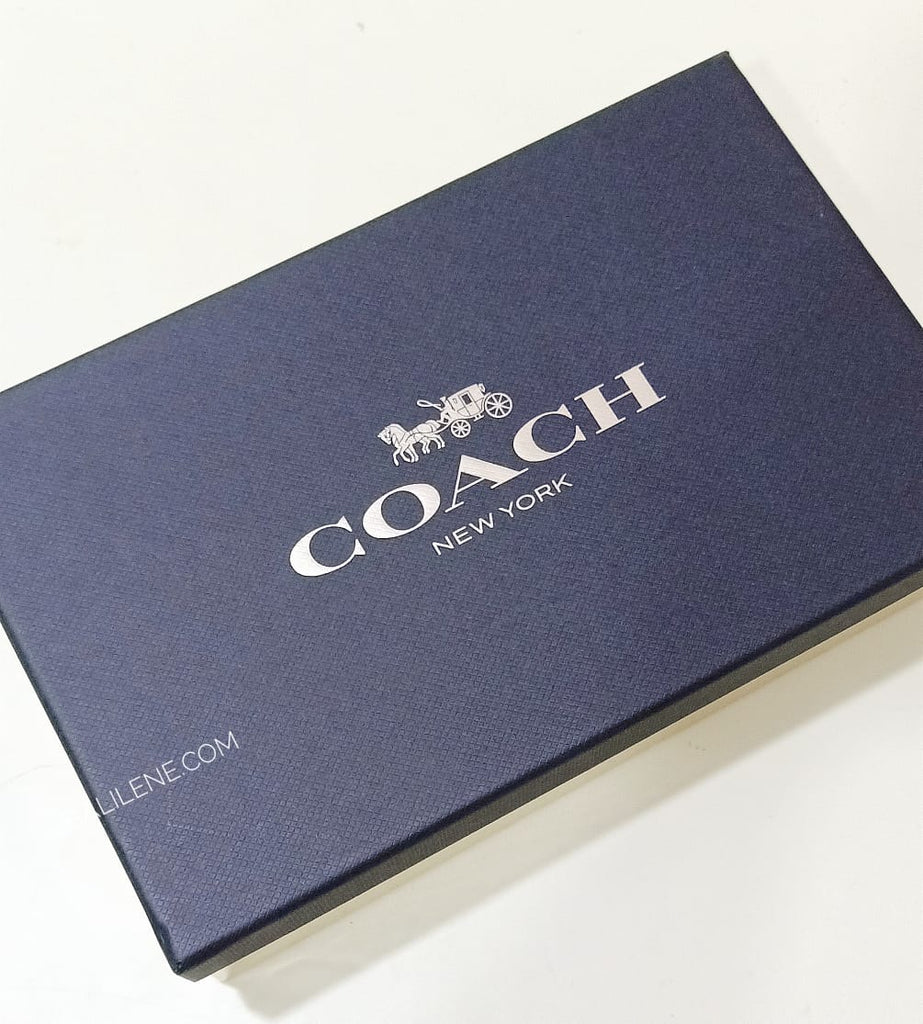 Coach F80151 Corner Zip Box Wristlet Signature Metalik Khaki Wine