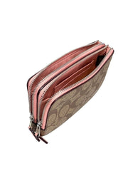 Coach F87591 Double Zip Corner Small Signature Khaki Petal