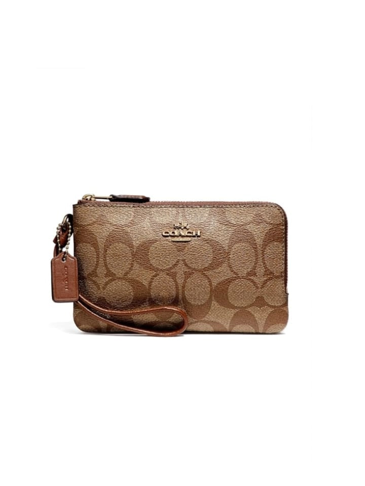 Coach F87591 Double Zip Corner Wristlet Small Khaki Saddle Balilene