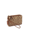 Coach F87591 Double Zip Corner Wristlet Small Khaki Saddle