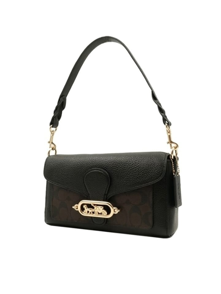 Coach F90782 Jade Shoulder Bag Pabbled Leather Brown Black