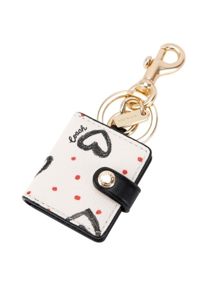 Coach 377 Picture Frame Bag Charm Crayon Hearts Print Pink Multi