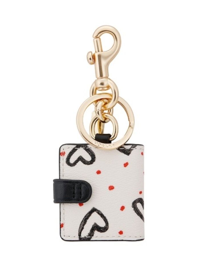 Coach 377 Picture Frame Bag Charm Crayon Hearts Print Pink Multi