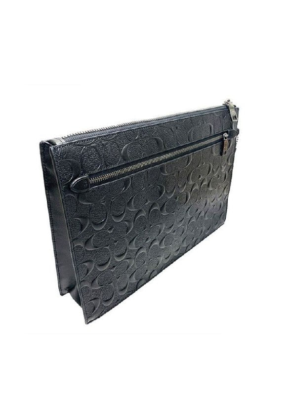 Coach F75914 Structured Pouch Leather Signature Debossed Black