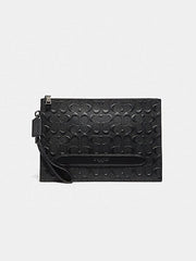 Coach F75914 Structured Pouch Leather Signature Debossed Black
