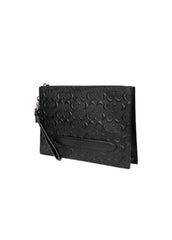 Coach F75914 Structured Pouch Leather Signature Debossed Black