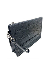 Coach F75914 Structured Pouch Leather Signature Debossed Black