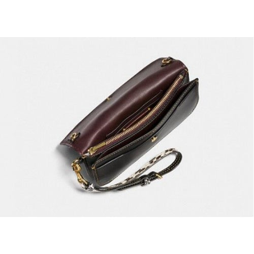 Coach 22935 Small Tea Rose Wristlet Black Clutch Bag