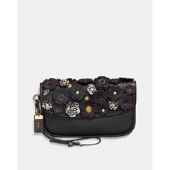 Coach 22935 Small Tea Rose Wristlet Black Clutch Bag