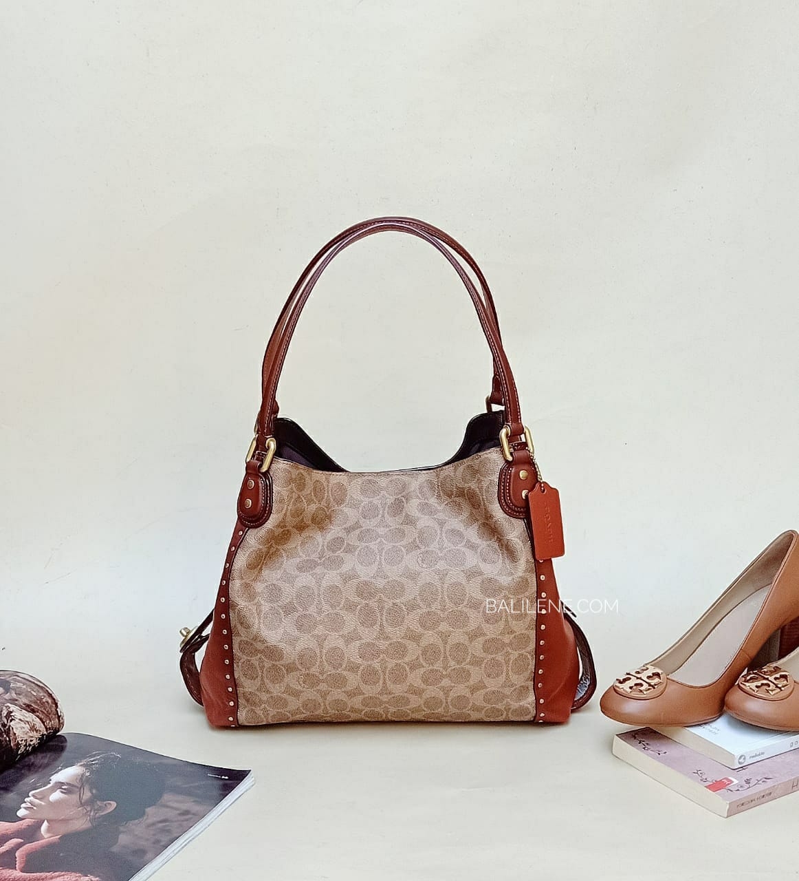Coach 30220 Edie Signature Shoulder Bag 31 Rivets Rust