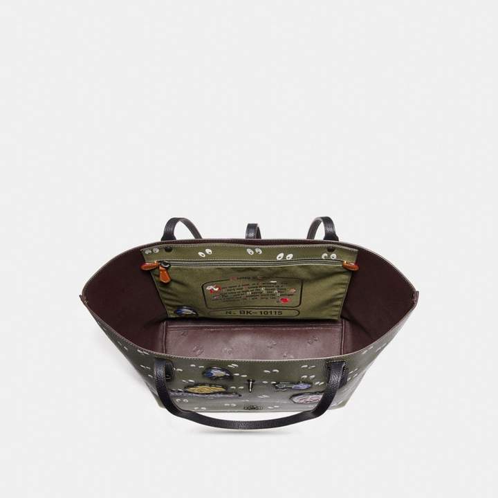 Coach 31153 Disney X Spooky Eyes Print Market Tote Handbag Army Green