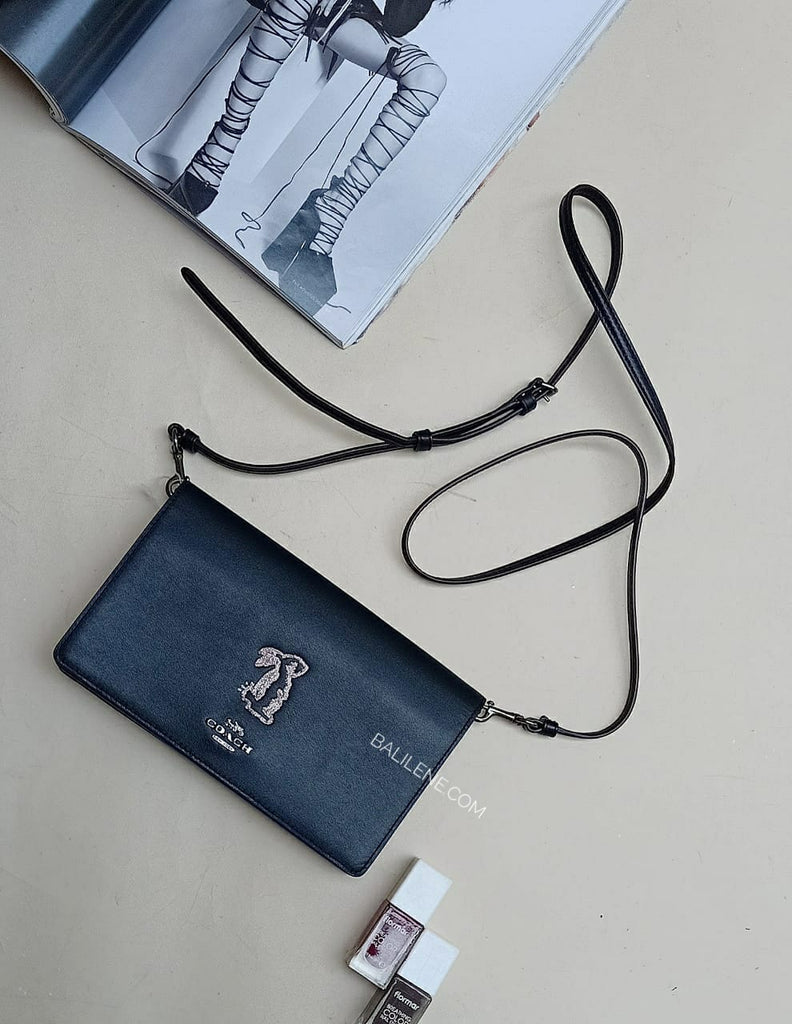 Coach 39314  X Selena Foldover Cross-body Clutch With Bunny Black