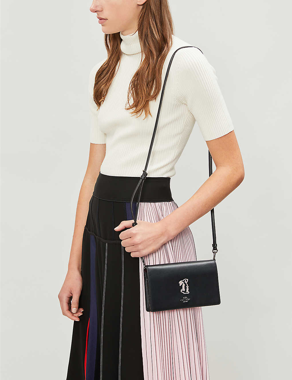 Coach 39314  X Selena Foldover Cross-body Clutch With Bunny Black