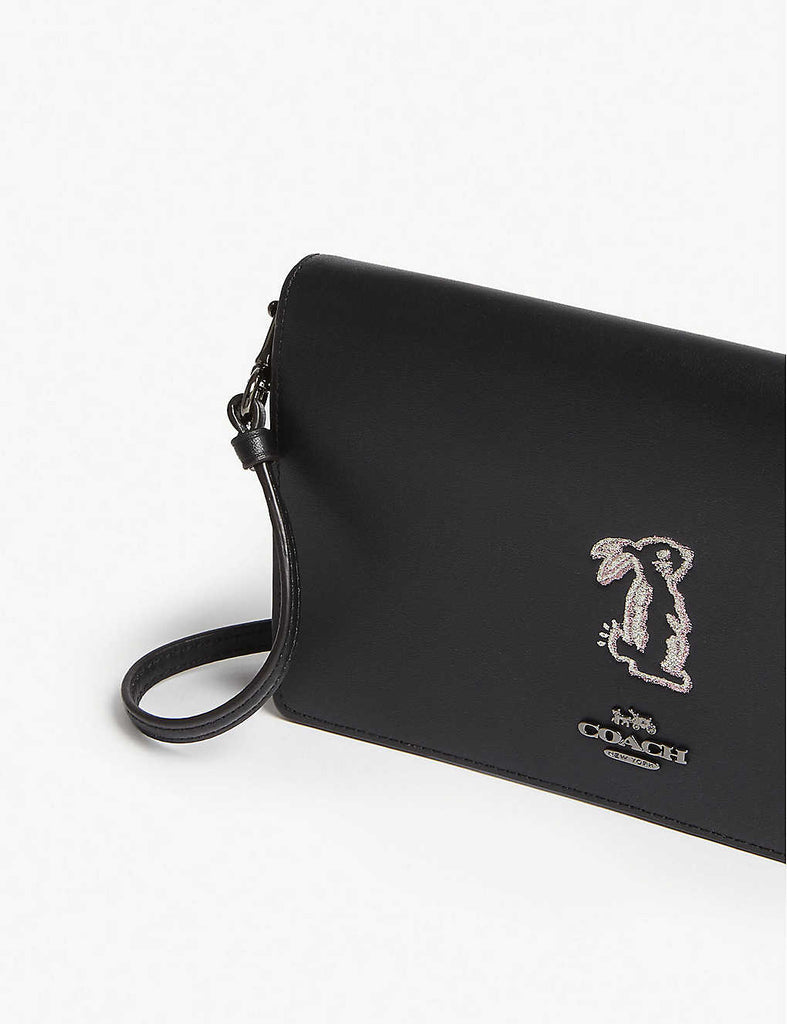 Coach 39314  X Selena Foldover Cross-body Clutch With Bunny Black