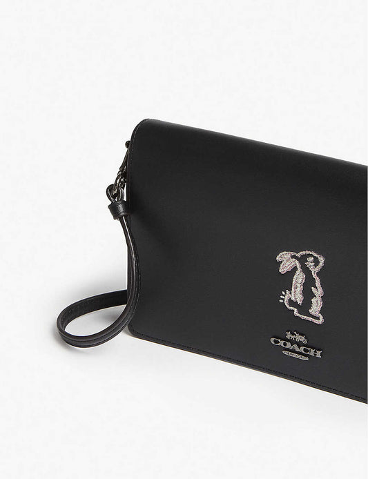 Coach 39314  X Selena Foldover Cross-body Clutch With Bunny Black