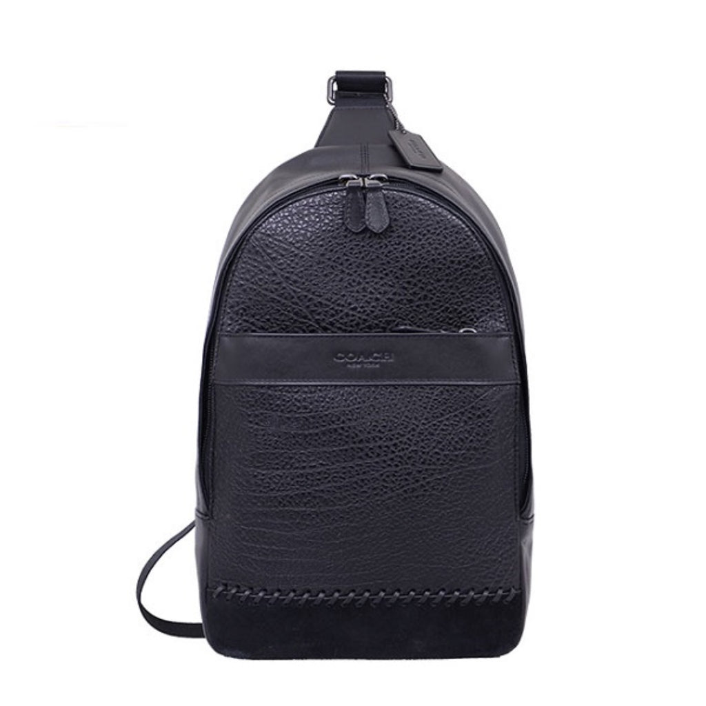 Coach F11236 Charles Messenger With Baseball Stitch Black Leather