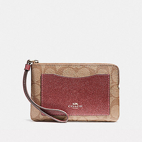 Coach F22713 Boxed Corner Zip Wristlet Metallic Colorblock Light Gold