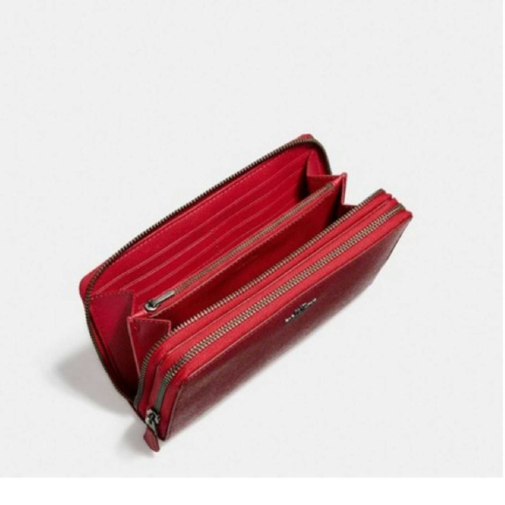 Coach F23334 Crossgrain Leather Double Zip Travel Wallet True Red