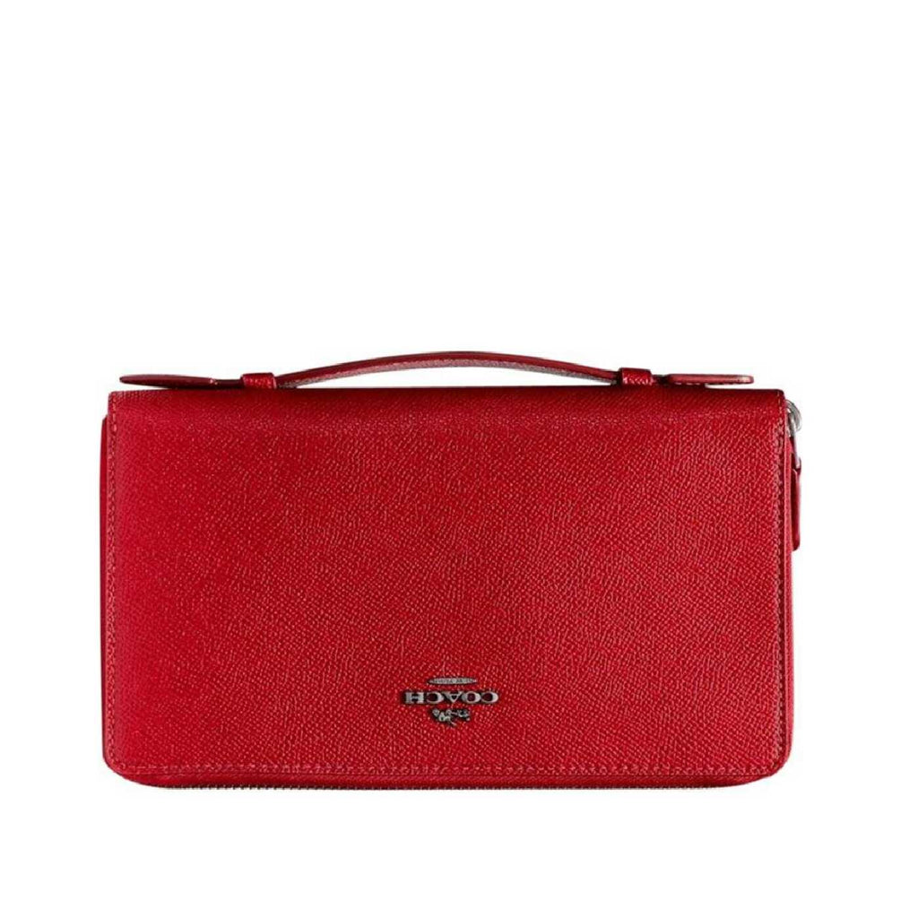 Coach F23334 Crossgrain Leather Double Zip Travel Wallet True Red