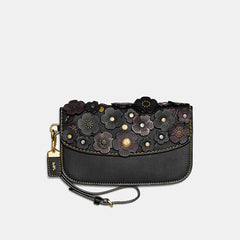 Coach F23536 Small Tea Rose Wristlet Black Old Clutch Bag