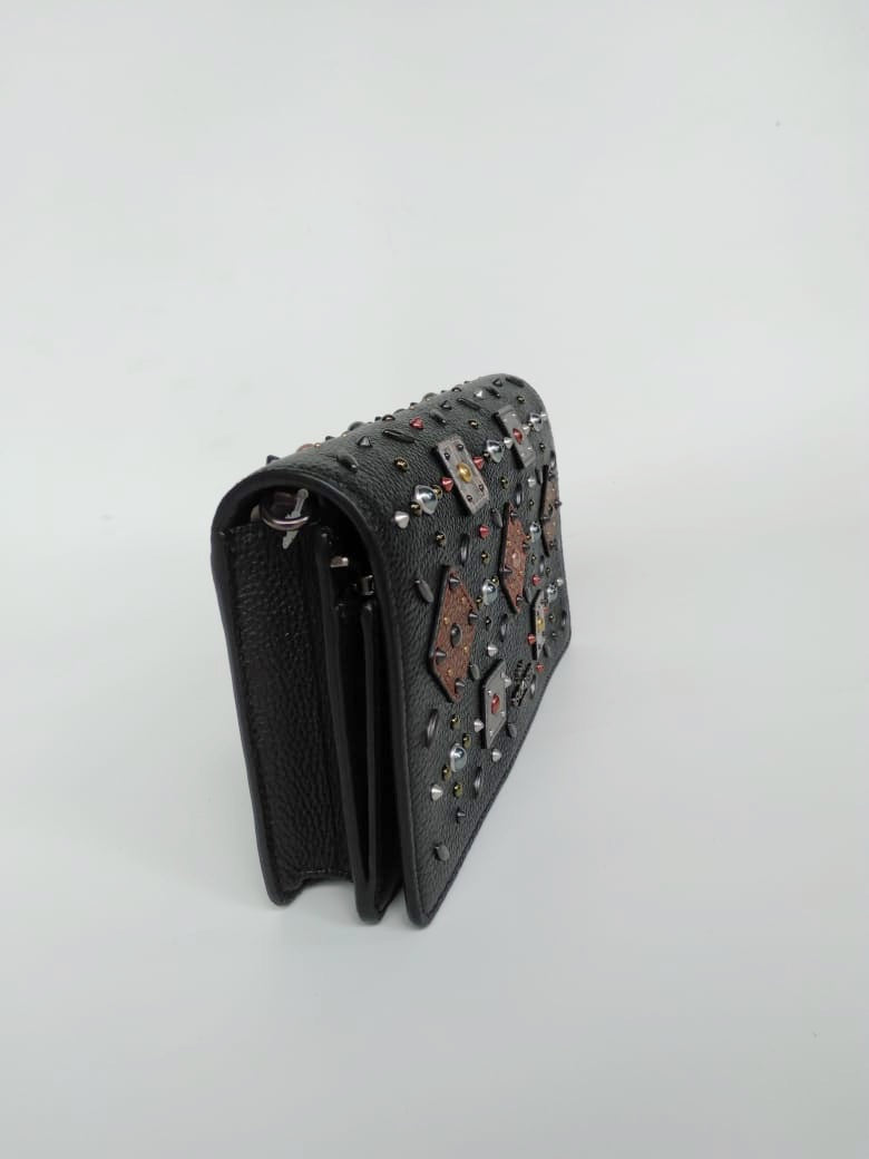 Coach F25681 Ott Prairie Rivets Foldover Crossbody Clutch Black