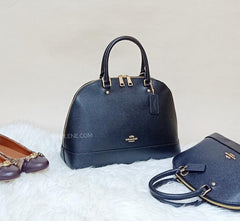 Coach F27590 Sierra Crossgrain Leather Black Ladies Satchel Bag