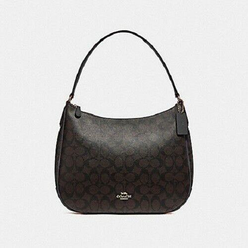 Coach  F29209 Signature Zip Shoulder Bag Brown Black