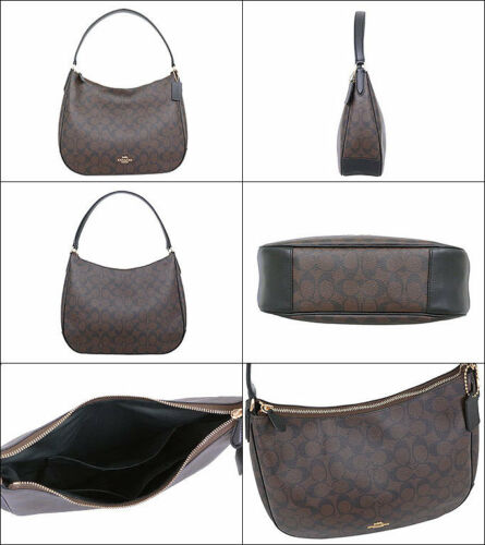Coach  F29209 Signature Zip Shoulder Bag Brown Black
