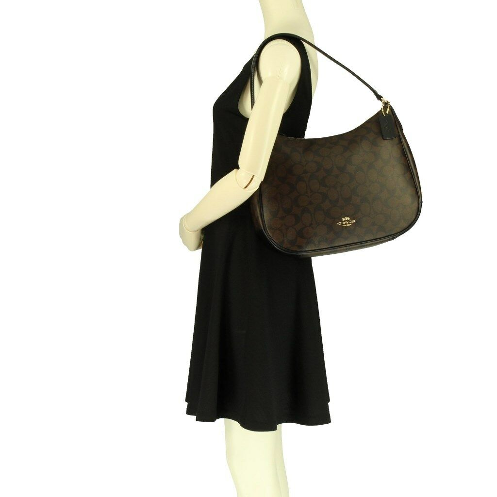 Coach  F29209 Signature Zip Shoulder Bag Brown Black