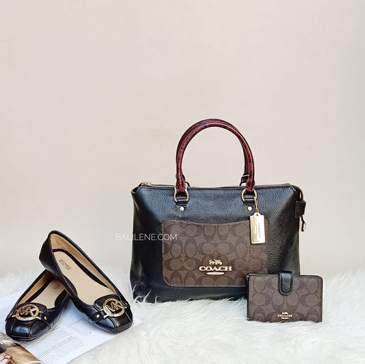 Coach 23553 Medium Corner Zip Wallet In Signature Brown Black