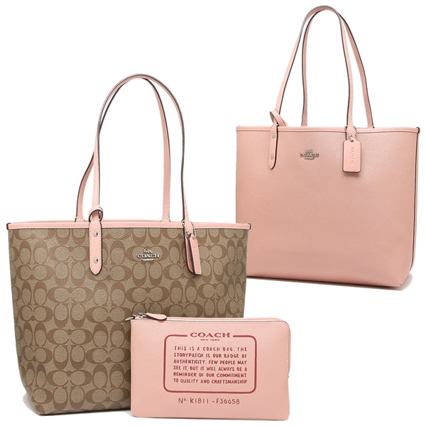 Coach F36658  Reversible City Tote Light Khaki Carnation