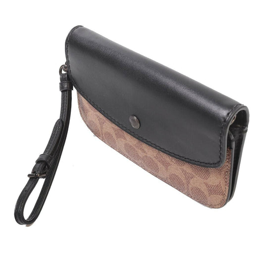 Coach F37369 Canvas Signature Clutch Tan Black