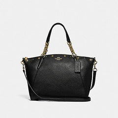 Coach F37773 Kelsey Chain Satchel With Floral Rivets Black Balilene