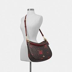 Coach F38050 Elle Hobo In Signature Floral Bundle Print Brown Metallic Currant