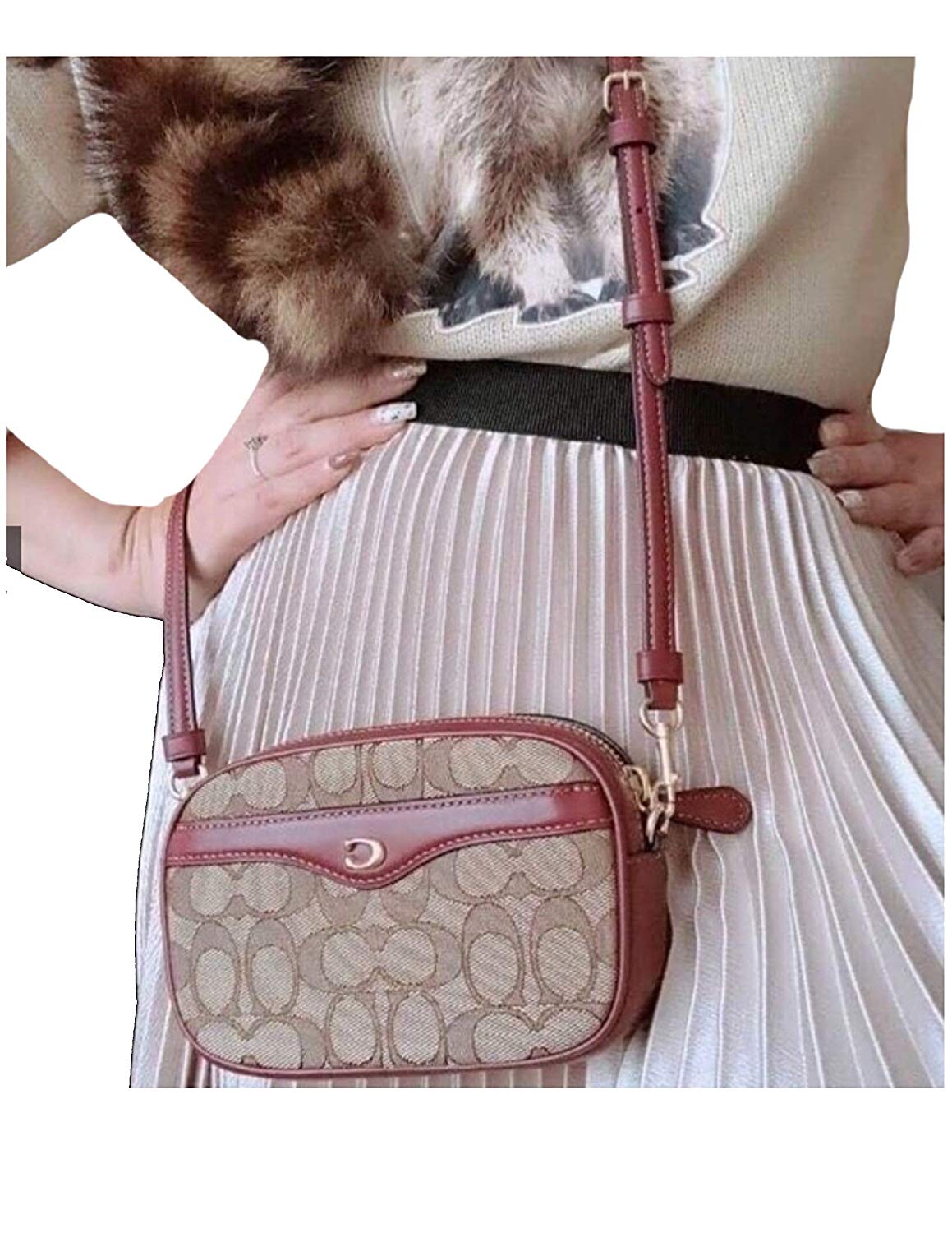 Coach F38687 Ivie Convertible Belt Bag In Signature Jacquard Khaki Wine