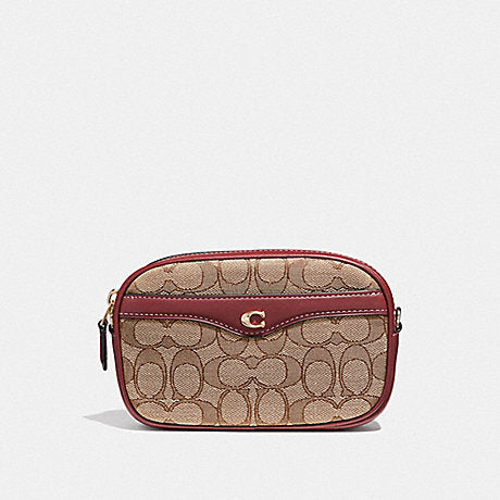 Coach F38687 Ivie Convertible Belt Bag In Signature Jacquard Khaki Wine