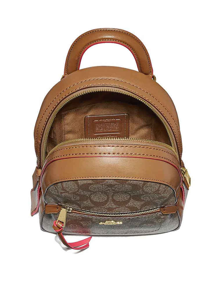 Coach F38998 Andi Backpack In Signature Canvas Khaki Neon Pink