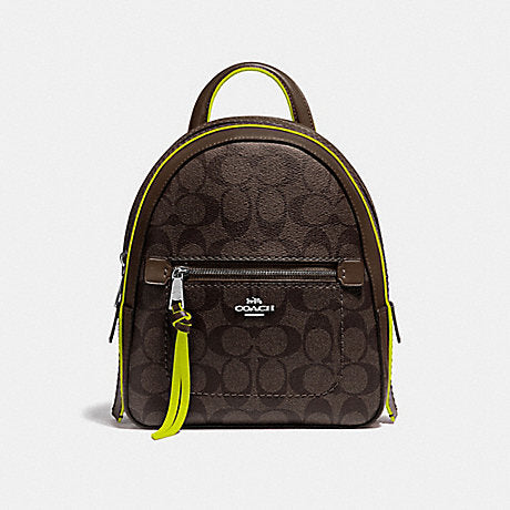 Coach F38998 Andi Backpak In Signature Canvas Brown Neon Yellow