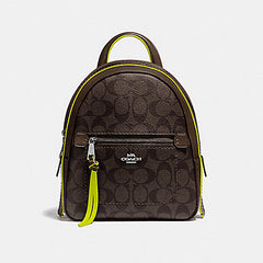 Coach F38998 Andi Backpak In Signature Canvas Brown Neon Yellow
