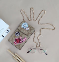 Coach F39955 Keith Harring Phone Crossbody In Signature Canvas With Patches Khaki Multi