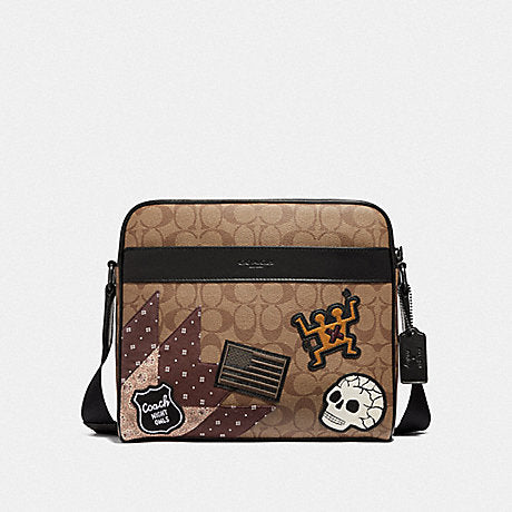 Coach F50485 Keith Haring Charles Camera Bag In Signature Canvas With Patches Tan