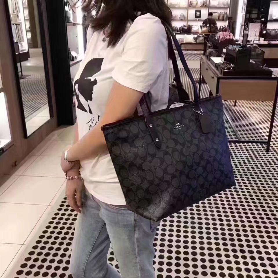 Coach F58292 Signature City Zip Tote Black Smoke