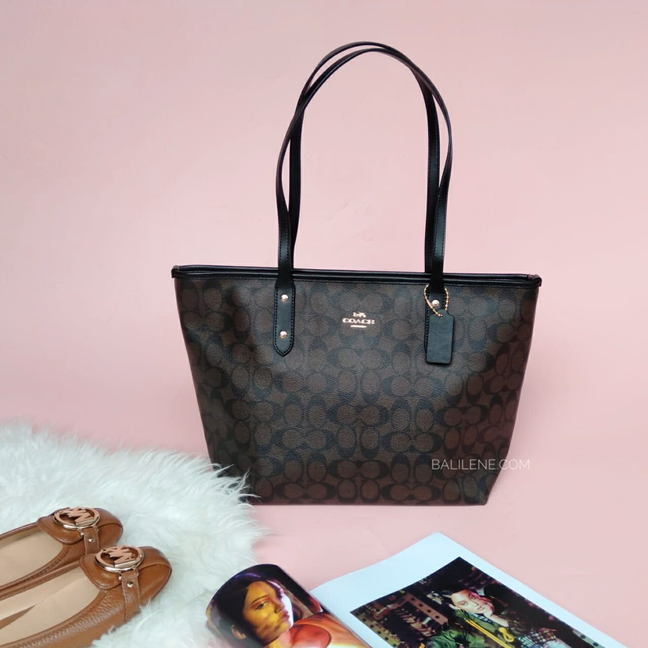 Coach F58292 Signature City Zip Tote Dark Brown